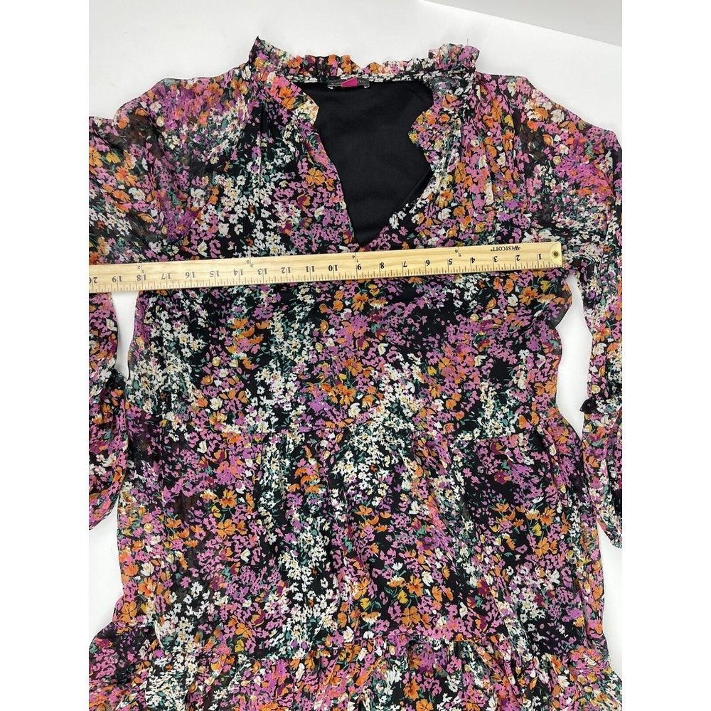 Vince Camuto Boho Black Pink Floral Lined Babydoll Chiffon Dress Size Medium - Picture 5 of 8